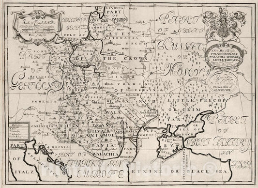Poland, Hungary, Wallachia, Moldavia - River Map, 1700 - Historical Map Print
