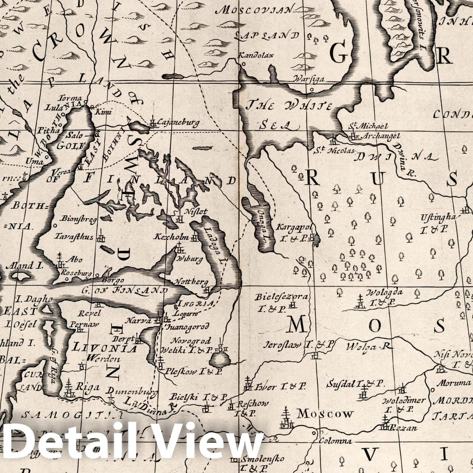 Denmark, Norway, Sweden, and Russia - River Map, 1700 - Historical Map Print
