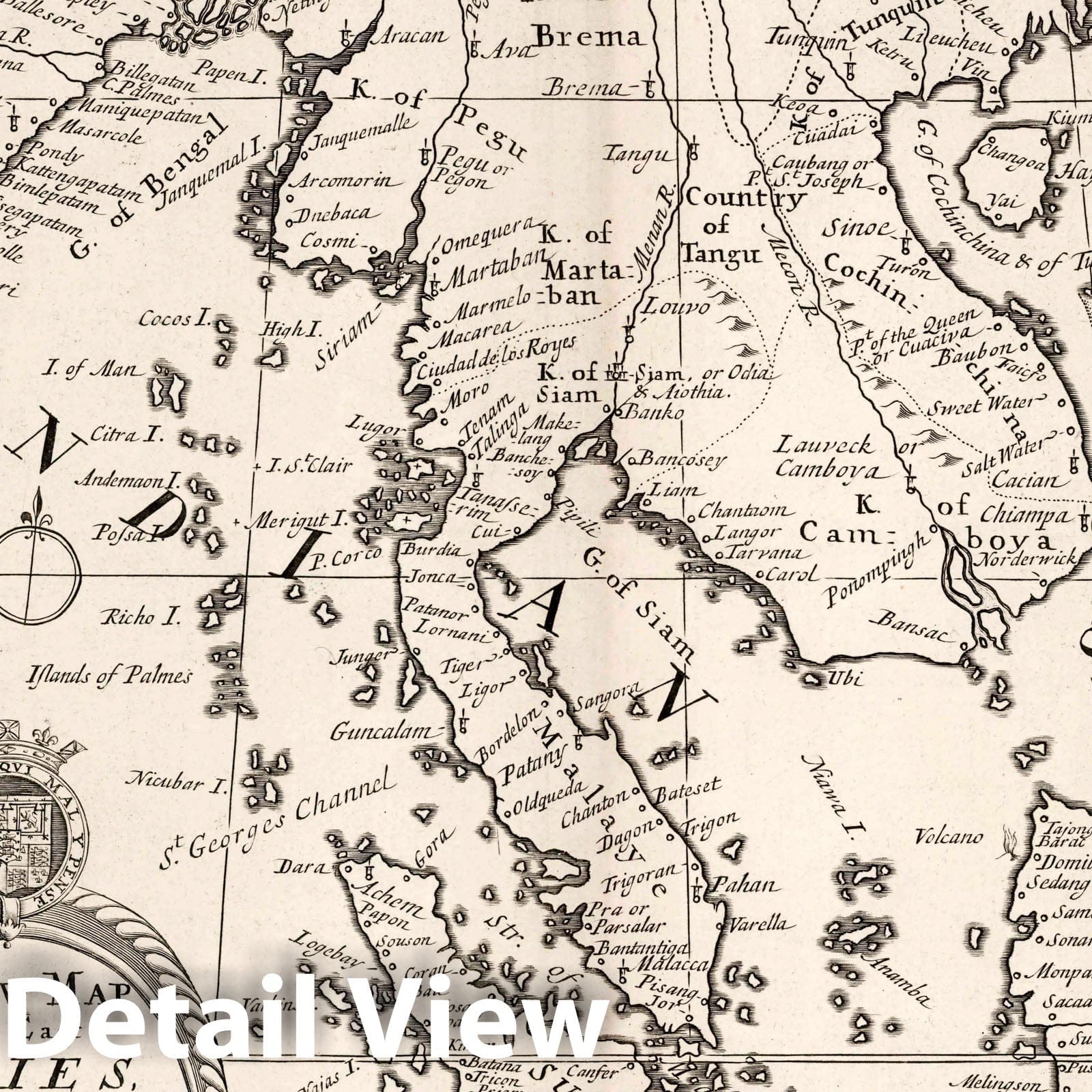 East Indies - River Map, 1700 Historical Map Print