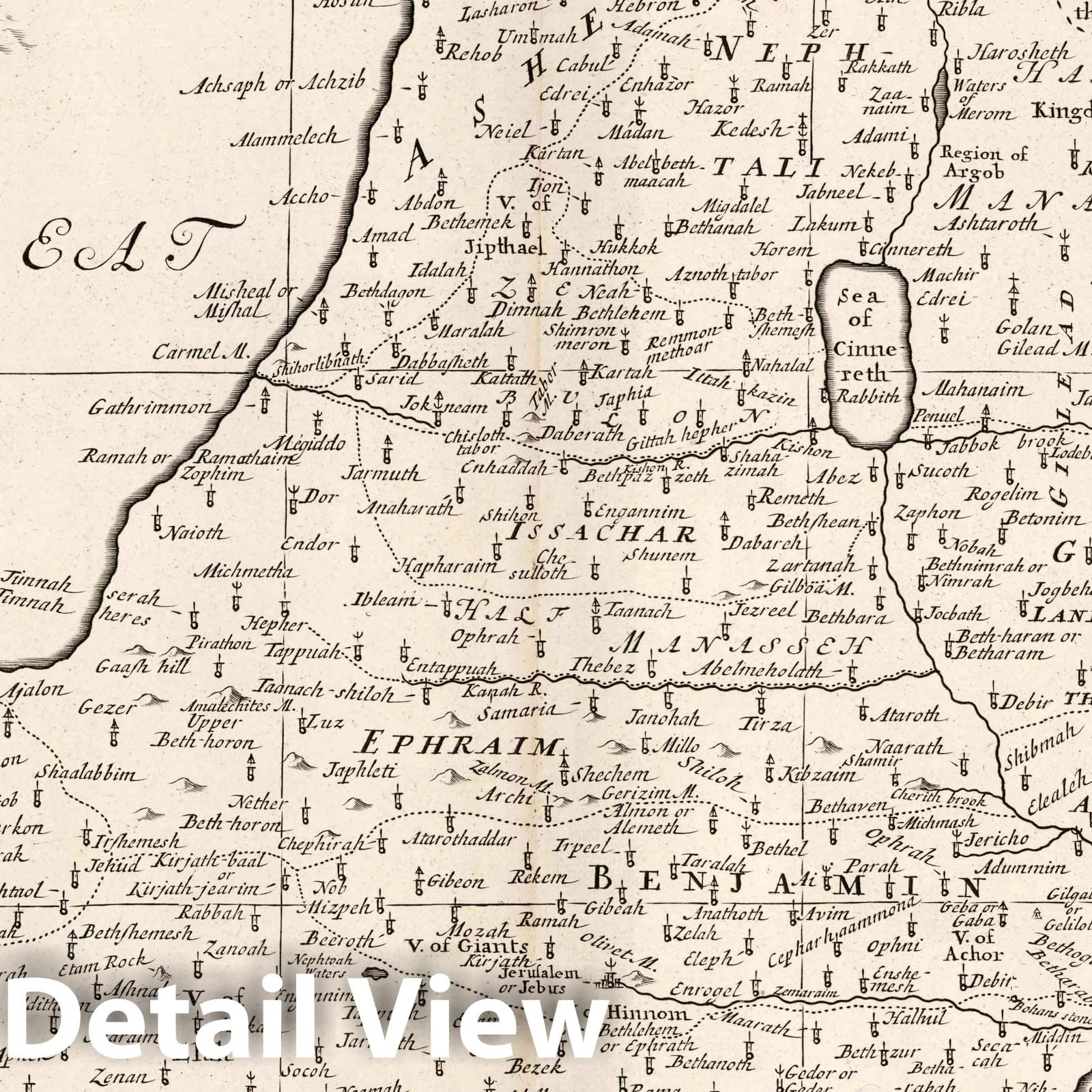 Land of Canaan and Palestine - River Map, 1700 - Historical Map Print