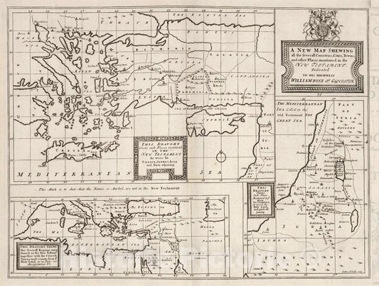 Historic Map : New map Showing All The Several Countries, Cities, Towns, and Other Places Mentioned in The New Testament, 1700 Atlas - Vintage Wall Art