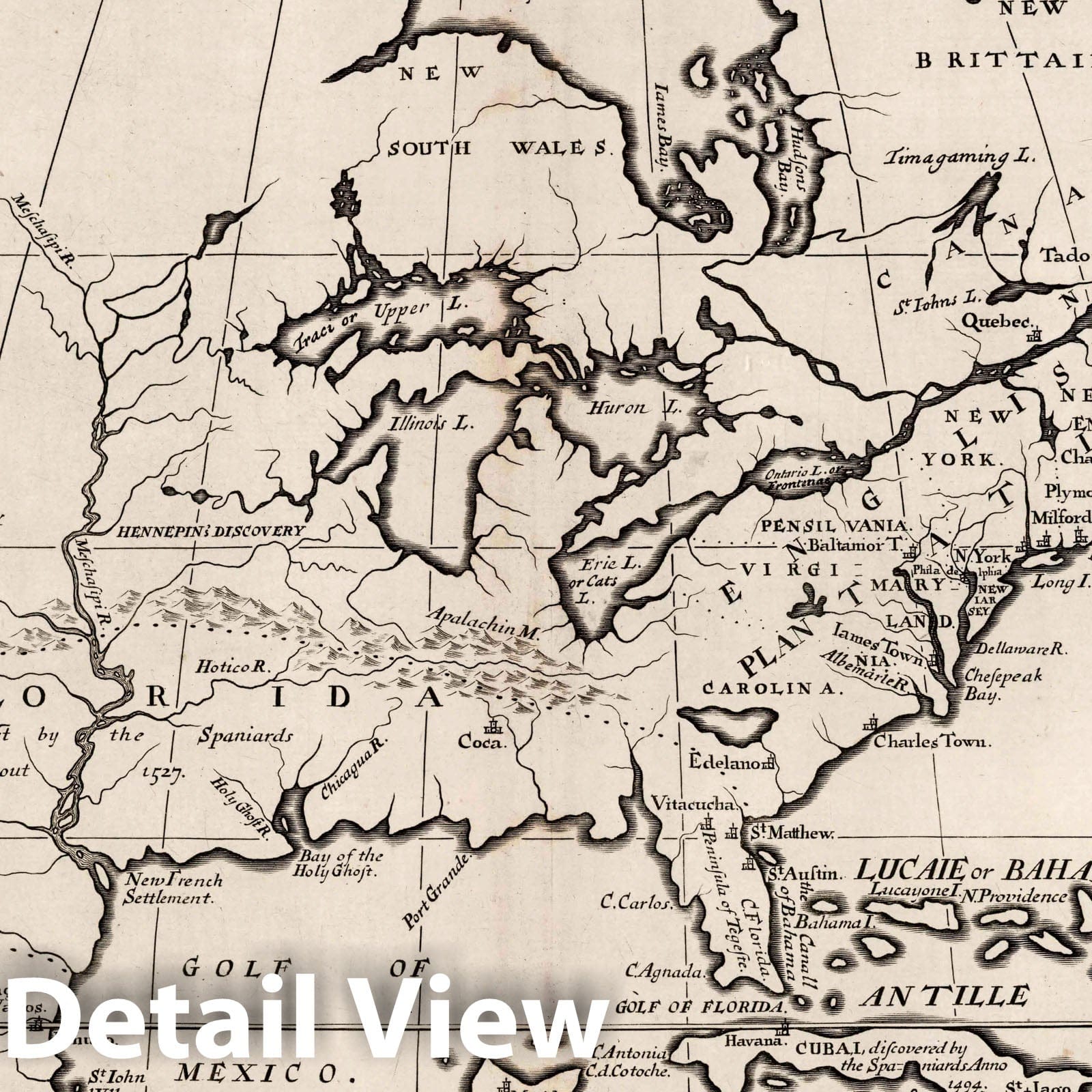 North America - River Map, 1700 - Historical Map Print