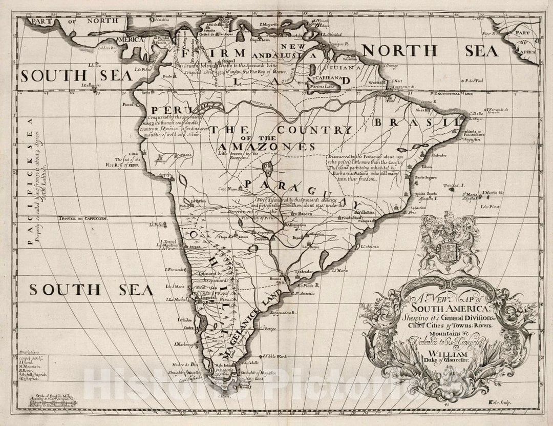 Historic Map : A New Map of South America, Shewing its General Divisions, Chief Cities & Towns; Rivers, Mountains &c., 1700, Edward Wells, Vintage Wall Art