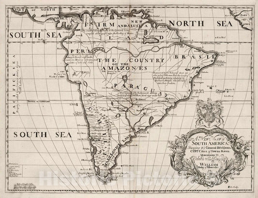 Historic Map : A New Map of South America, Shewing its General Divisions, Chief Cities & Towns; Rivers, Mountains &c., 1700, Edward Wells, Vintage Wall Art