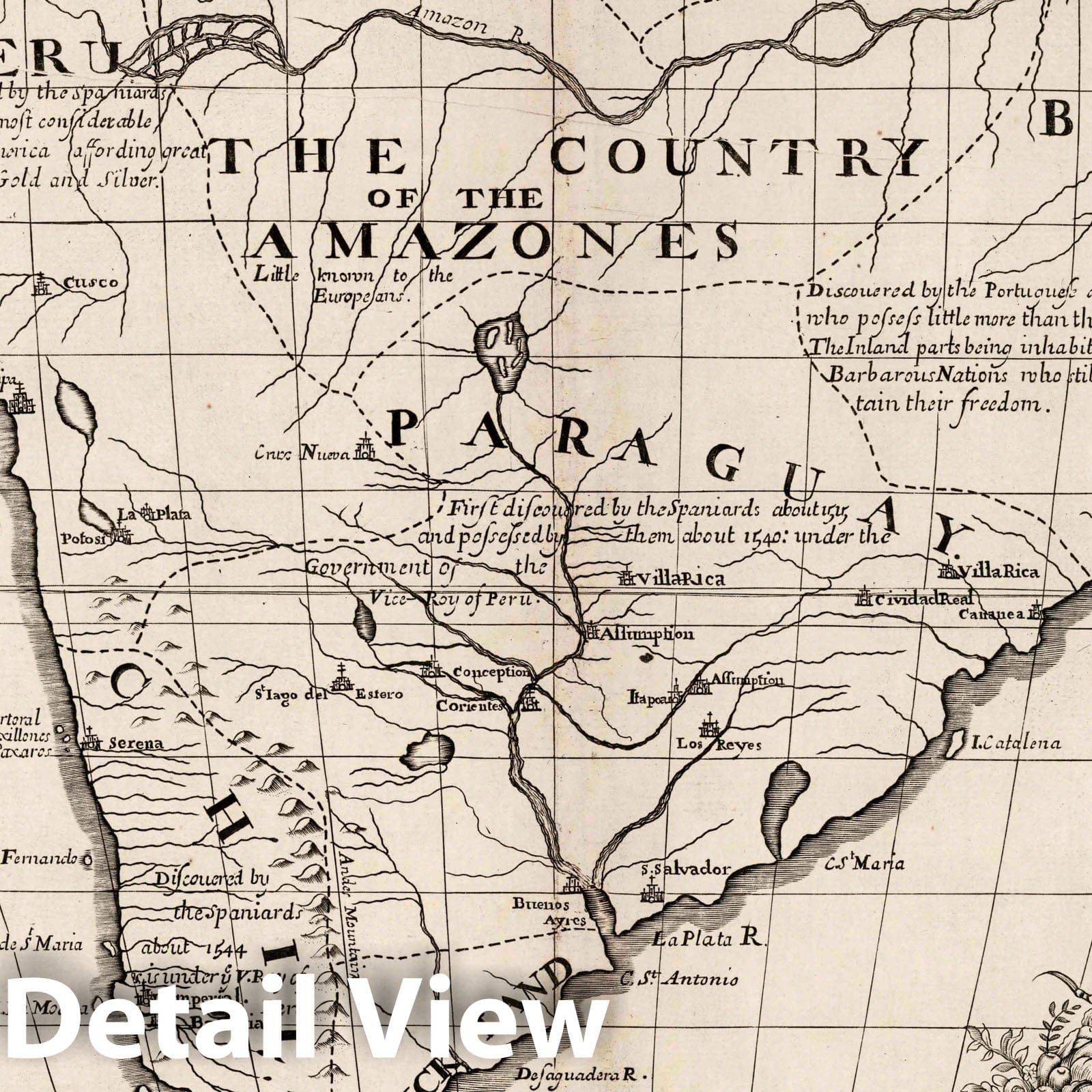 South America - River Map, 1700 - Historical Map Print