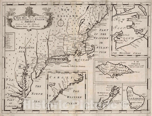 Historic Map : A New map of The Most considerable plantations of The English in America, 1700 Atlas - Vintage Wall Art