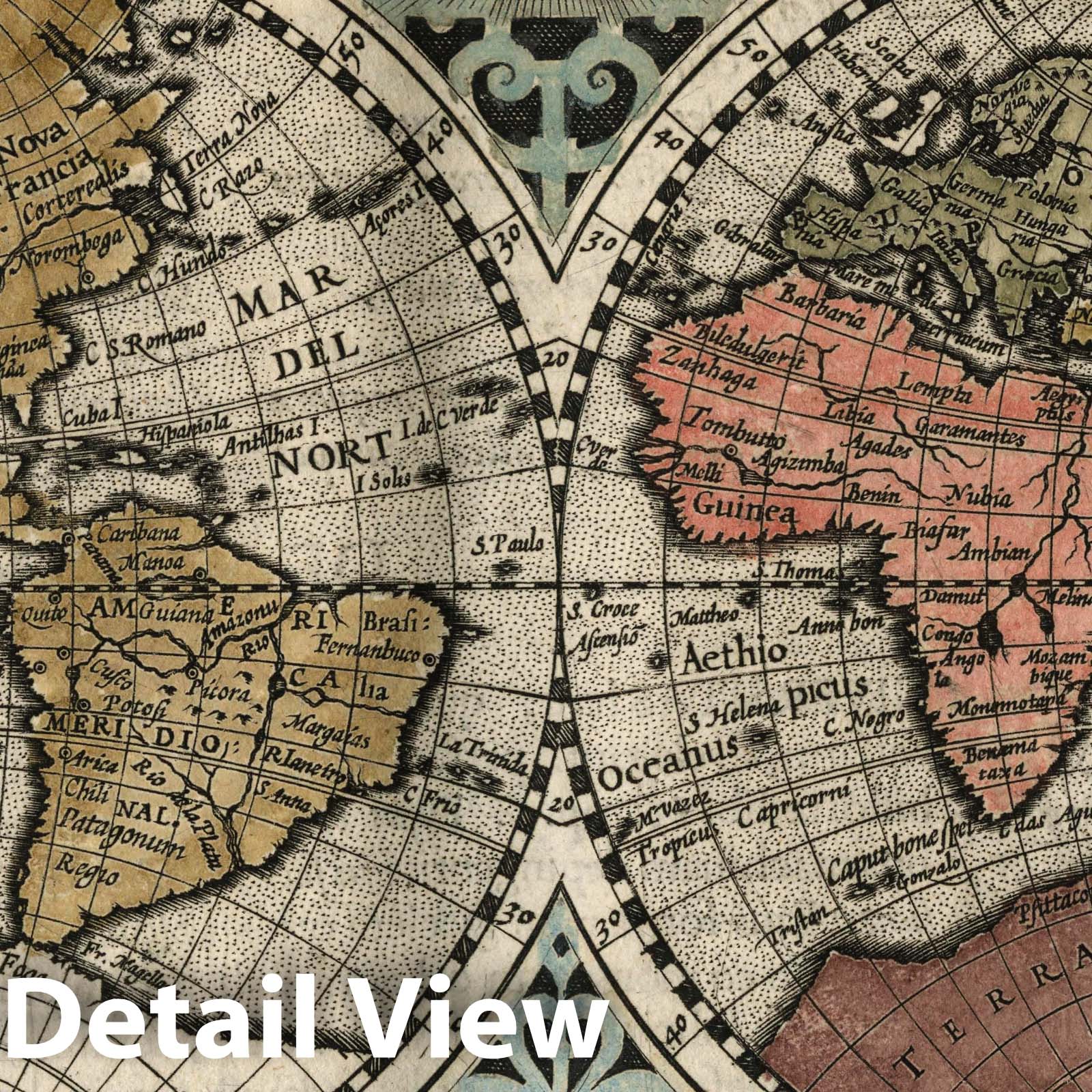 World Map - River Map, 1607 - Historical Map Print