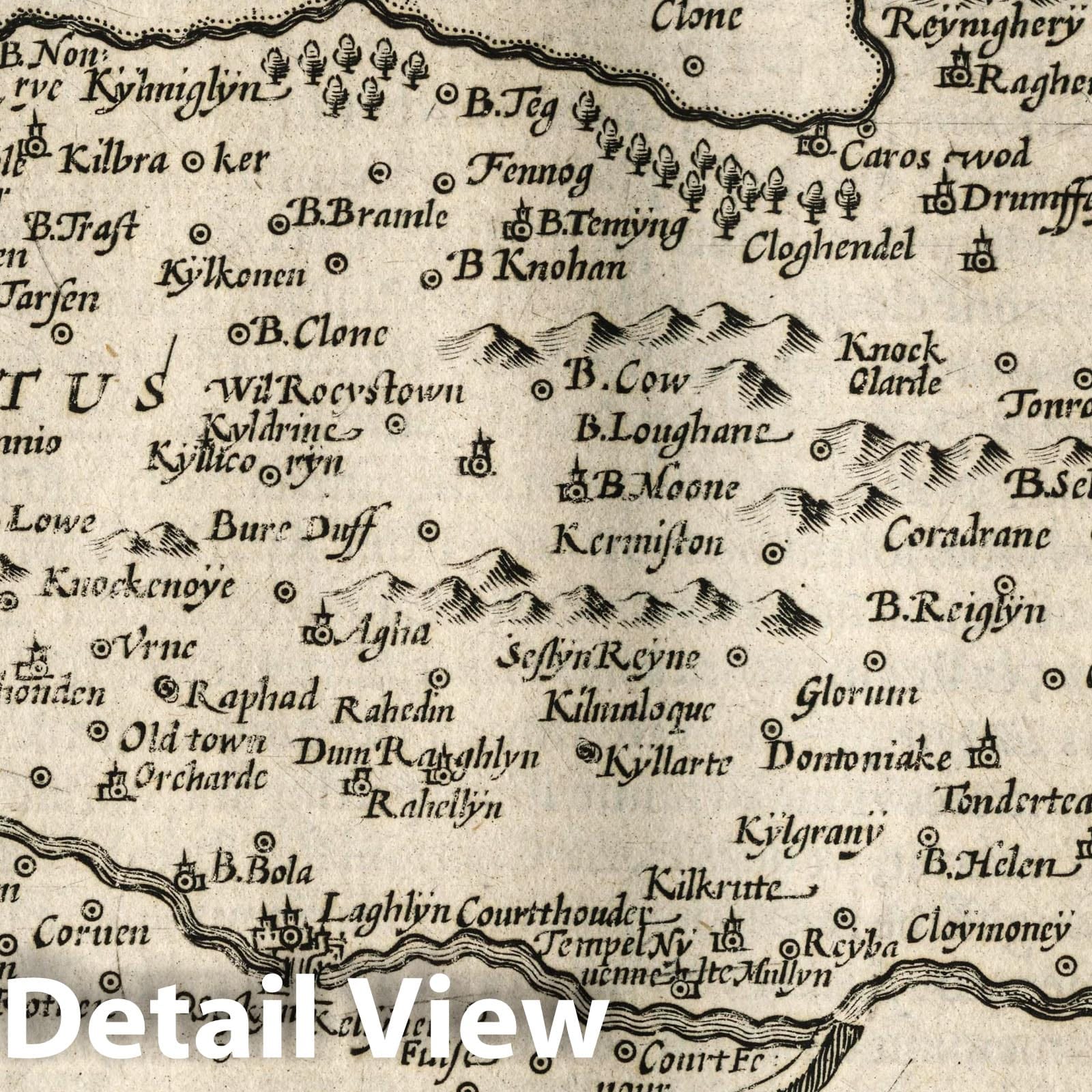 Udrone, County Carlow, Ireland - River Map, 1607 - Historical Map Print