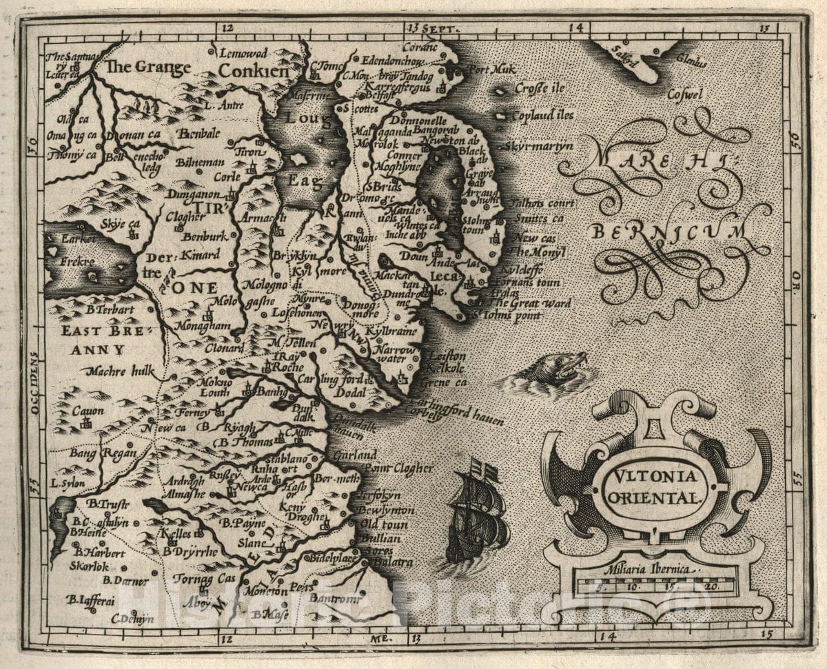 Historic Map : Ultonia Oriental. (to accompany) Atlas Minor Gerardi Mercatoris, 1607 Atlas - Vintage Wall Art