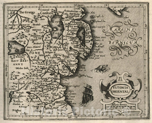 Historic Map : Ultonia Oriental. (to accompany) Atlas Minor Gerardi Mercatoris, 1607 Atlas - Vintage Wall Art