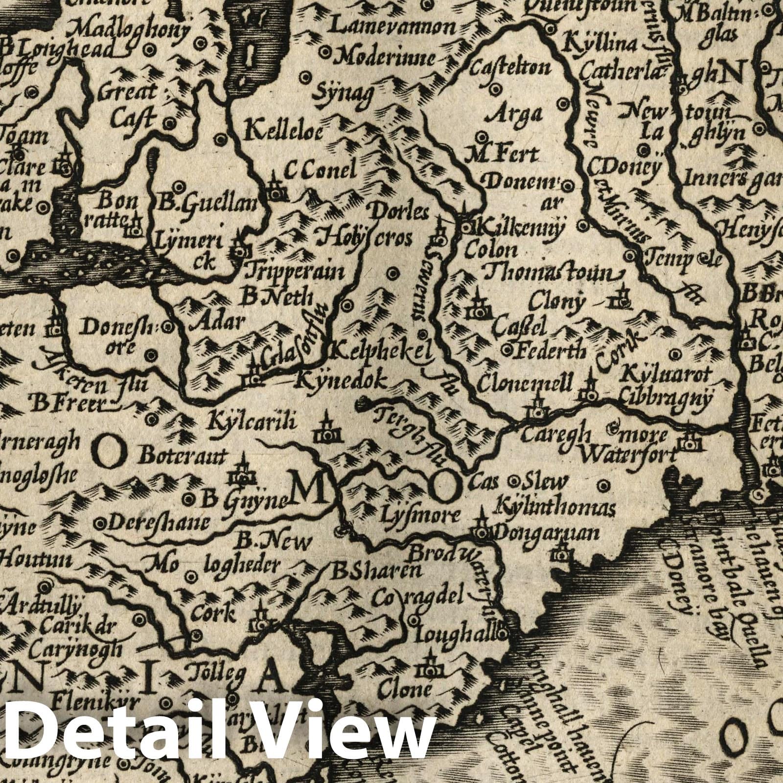 Ireland - Southern Part, 1607 - Historical Map Print from Atlas minor Gerardi Mercatoris