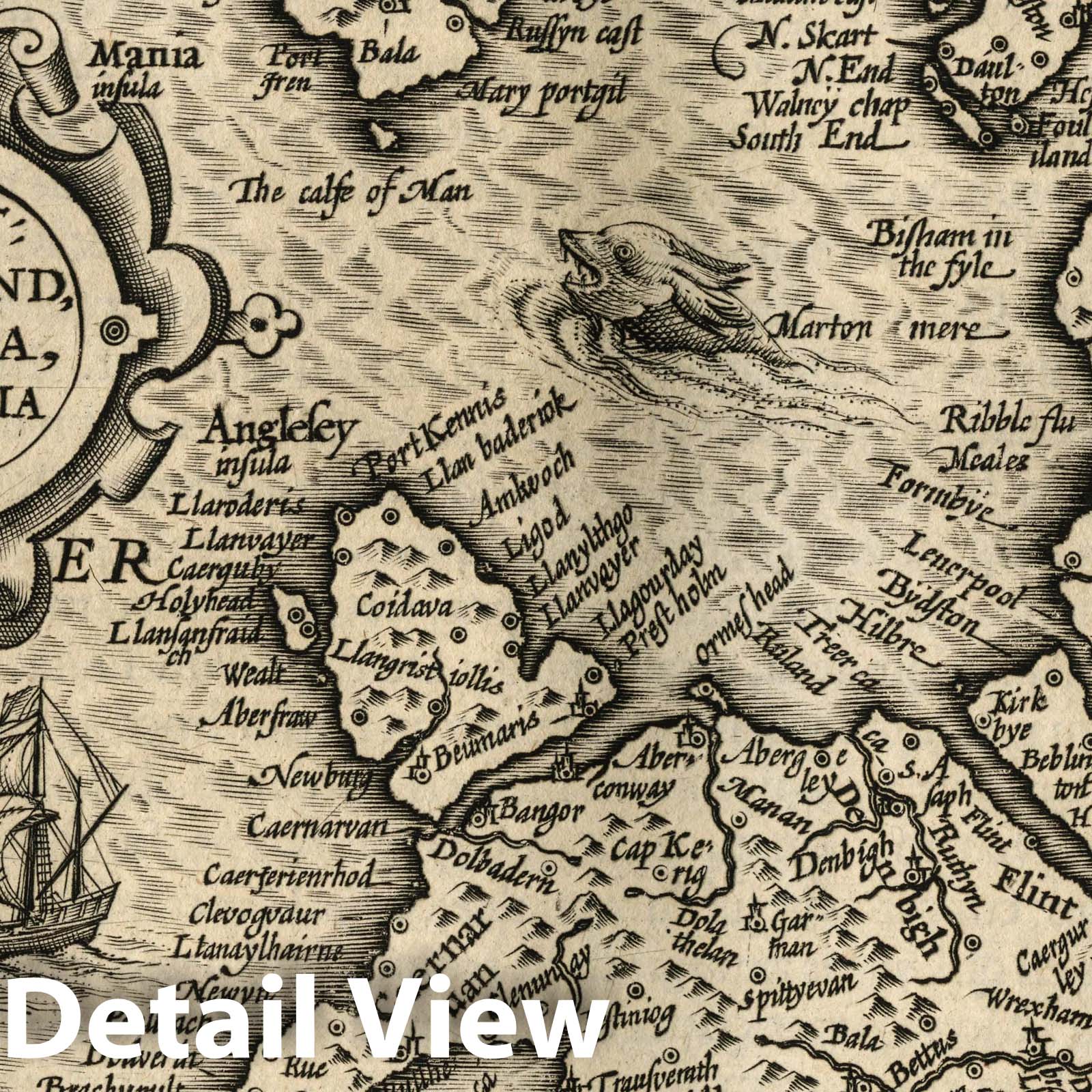 Westmorland and Chester, England - River Map, 1607 - Historical Map Print