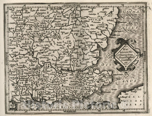 Historic Map : Warwicum Northampton, Huntingdon Cantabr etc, 1607 Atlas - Vintage Wall Art