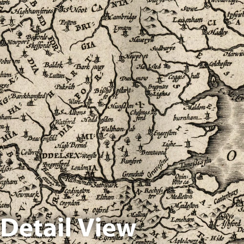 Historic Map : Warwicum Northampton, Huntingdon Cantabr etc, 1607 Atlas - Vintage Wall Art