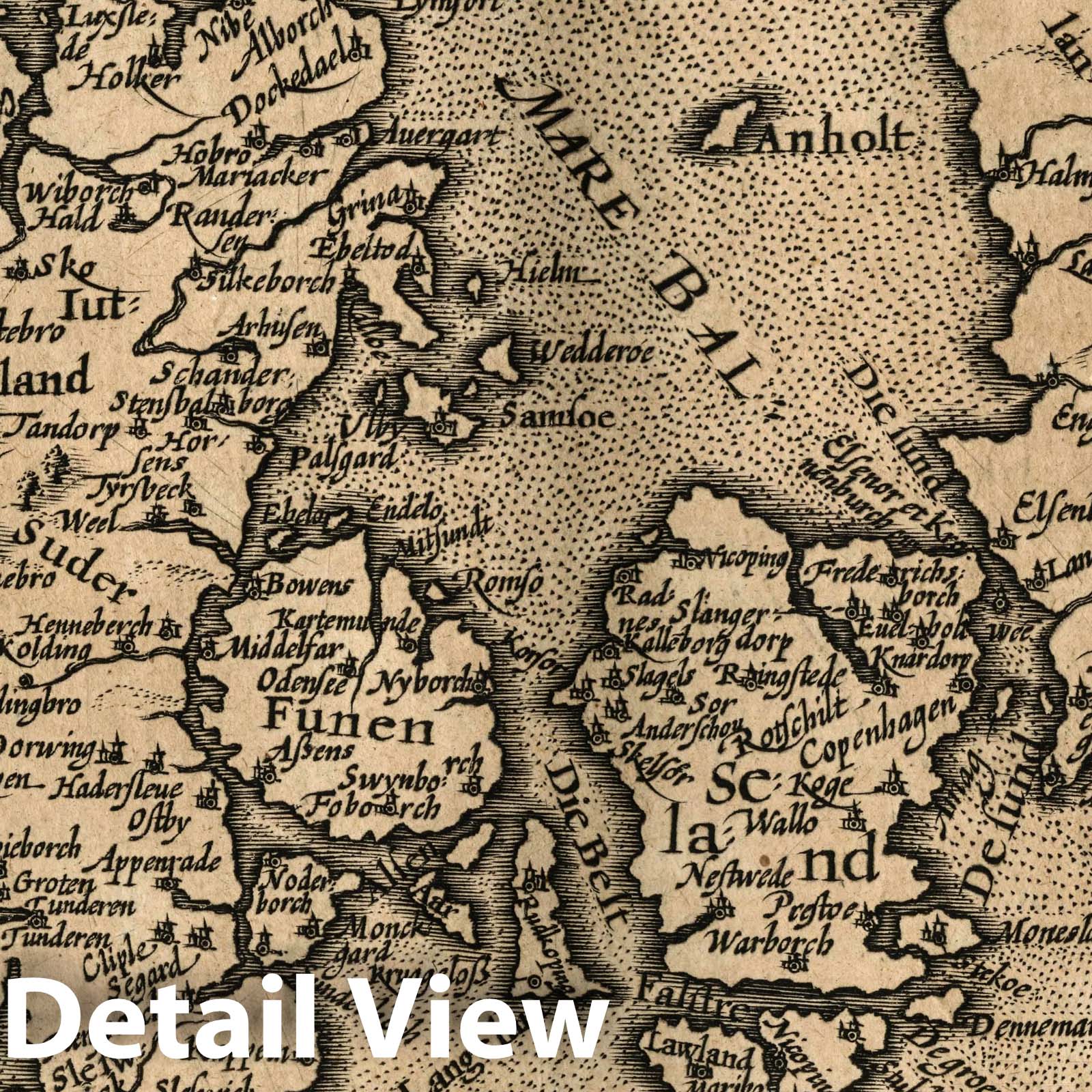Denmark - River Map, 1607 - Historical Map Print
