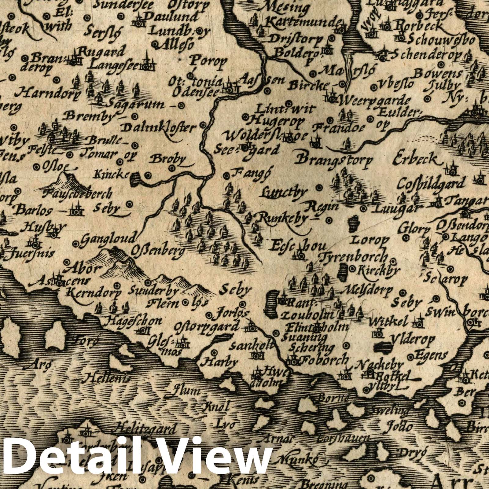 Fyn, Denmark - River Map, 1607 - Historical Map Print