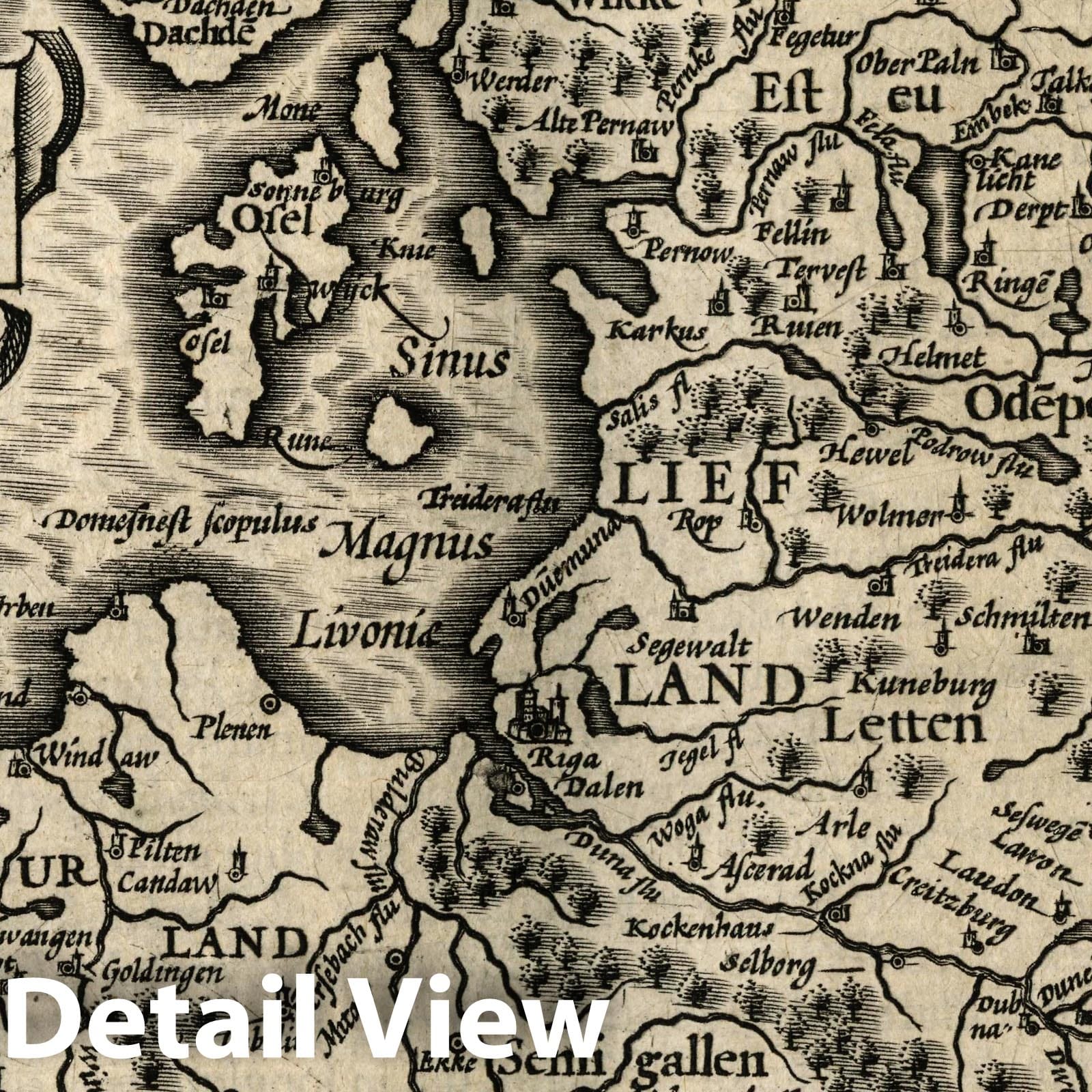 Livonia - River Map, 1607 - Historical Map Print