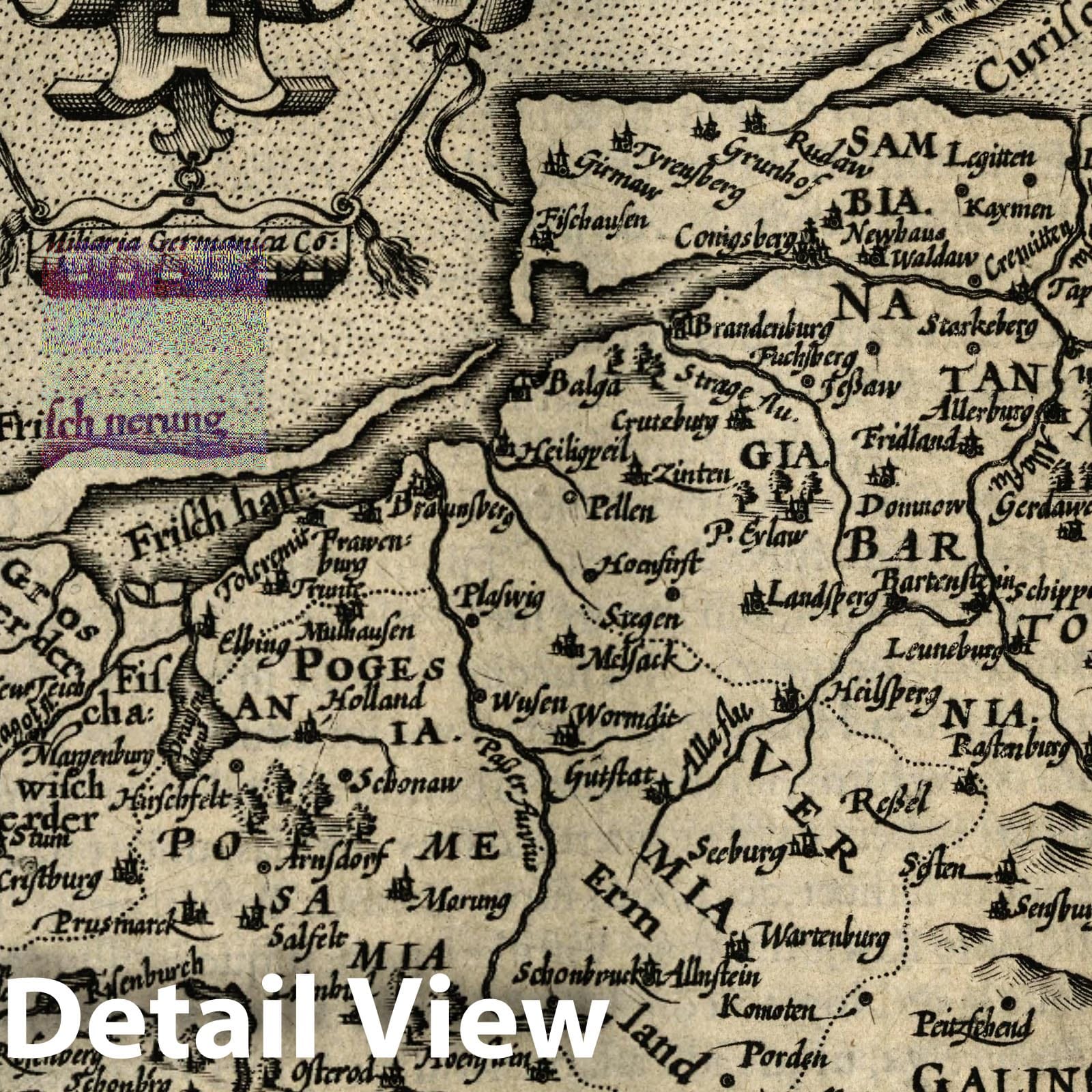 Prussia, Germany - River Map, 1607 - Historical Map Print