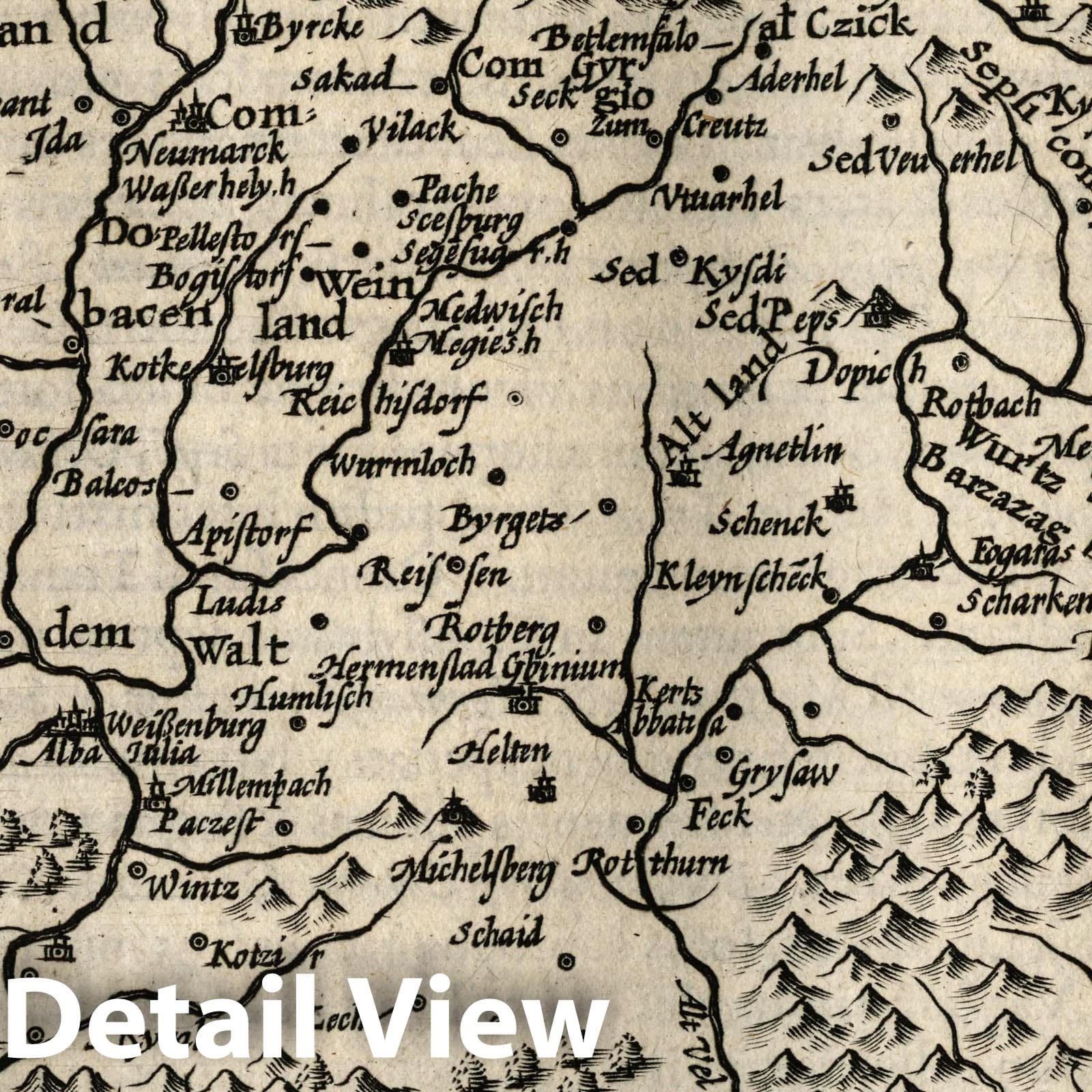 Transylvania - River Map, 1607 - Historical Map Reproduction