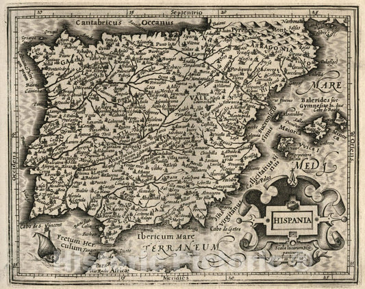 Historic Map : Spain, Hispania. (to accompany) Atlas Minor Gerardi Mercatoris, 1607 Atlas , Vintage Wall Art