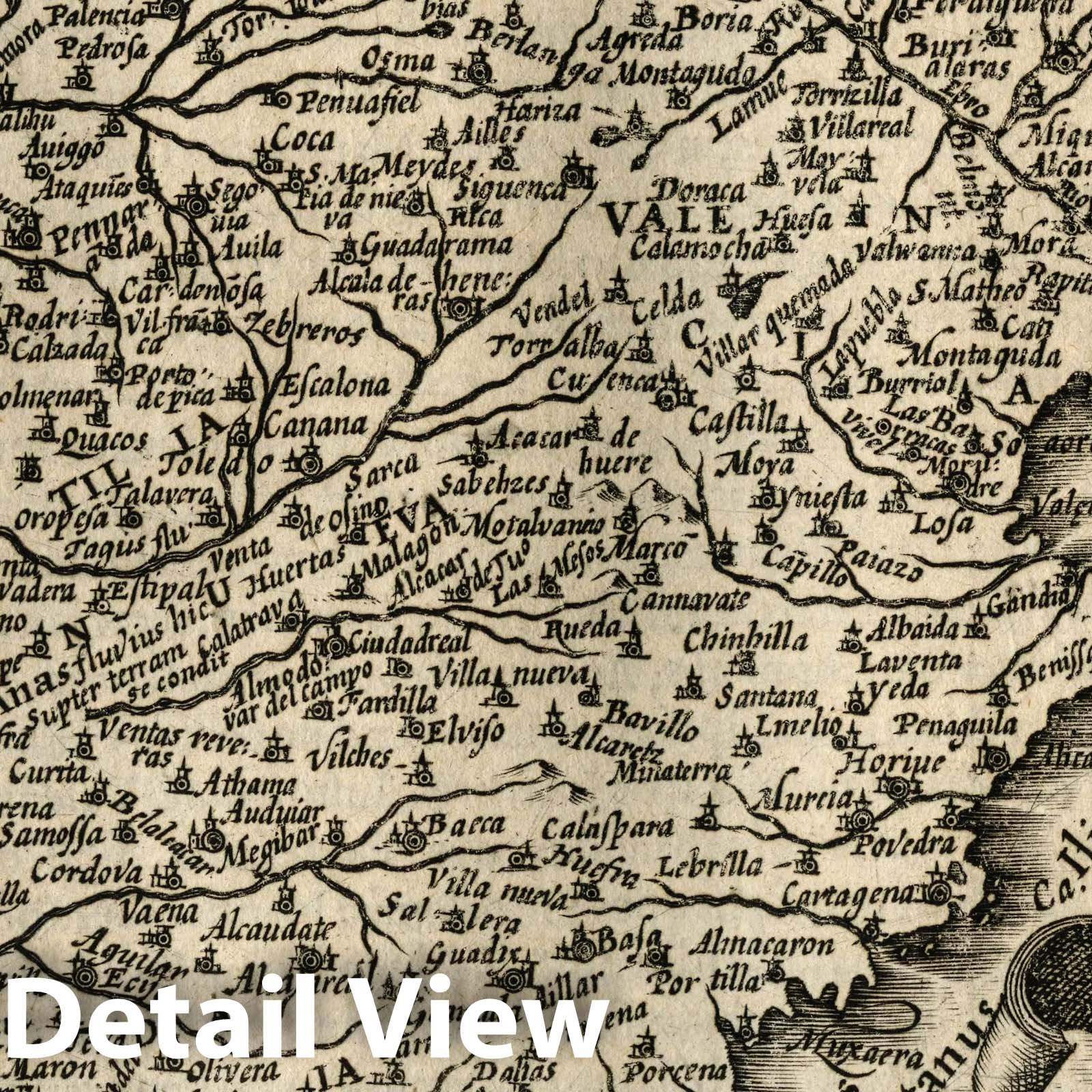 Spain - River Map, 1607 - Historical Map Print