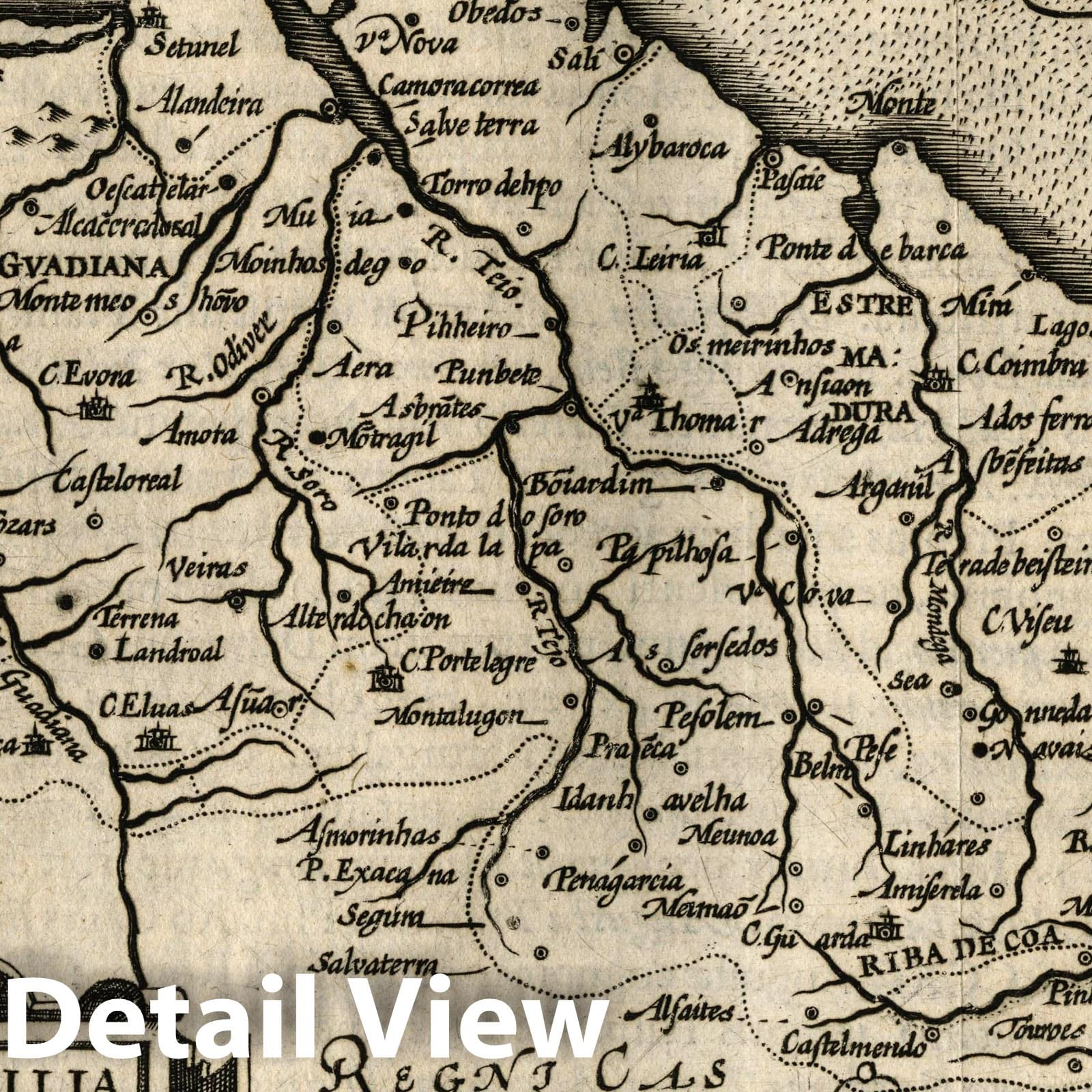 Portugal - River Map, 1607 - Historical Map Print