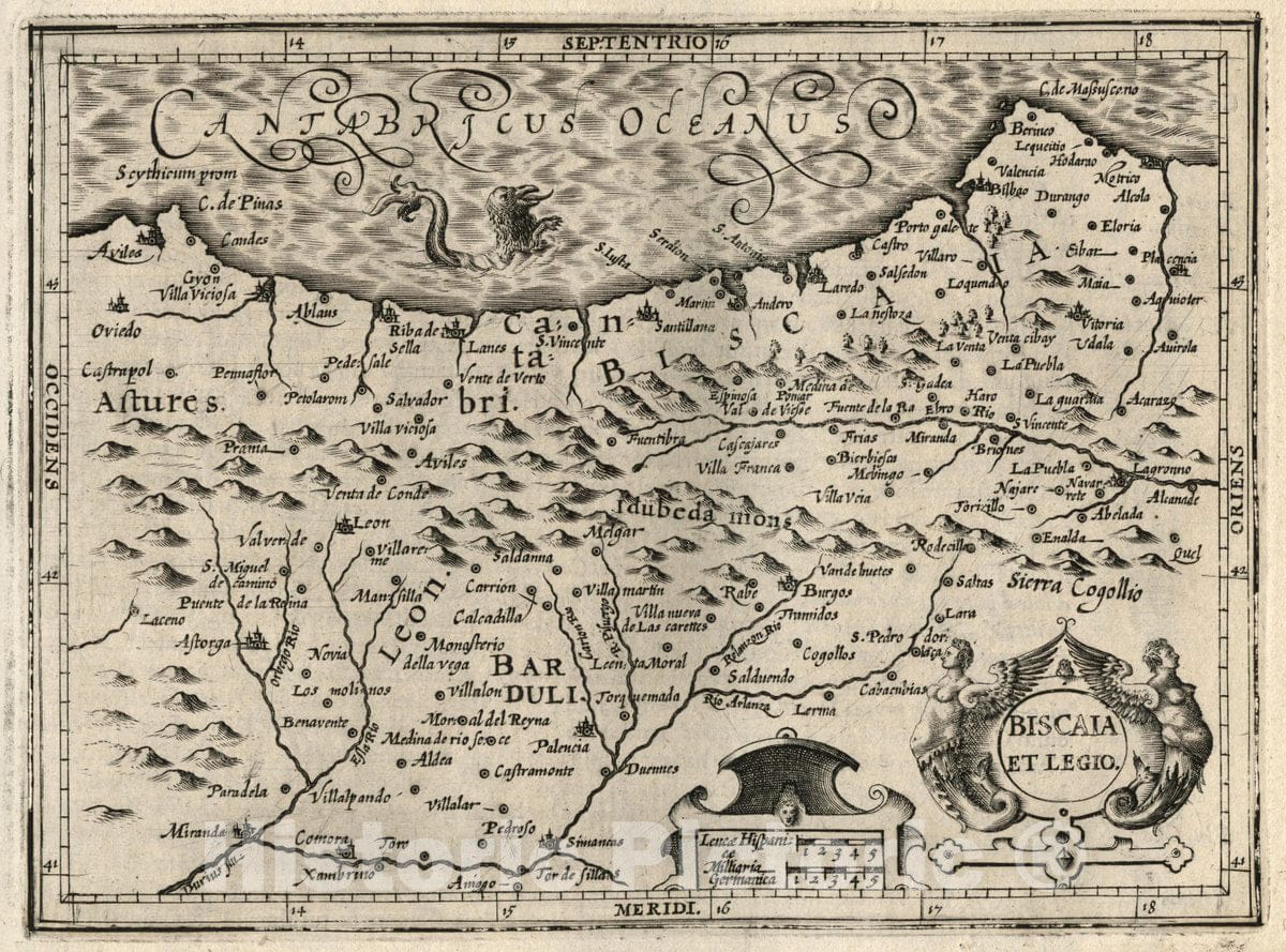 Historic Map : Spain, Biscaia et Legio. (to accompany) Atlas Minor Gerardi Mercatoris, 1607 Atlas , Vintage Wall Art