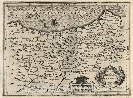 Historic Map : Spain, Biscaia et Legio. (to accompany) Atlas Minor Gerardi Mercatoris, 1607 Atlas , Vintage Wall Art