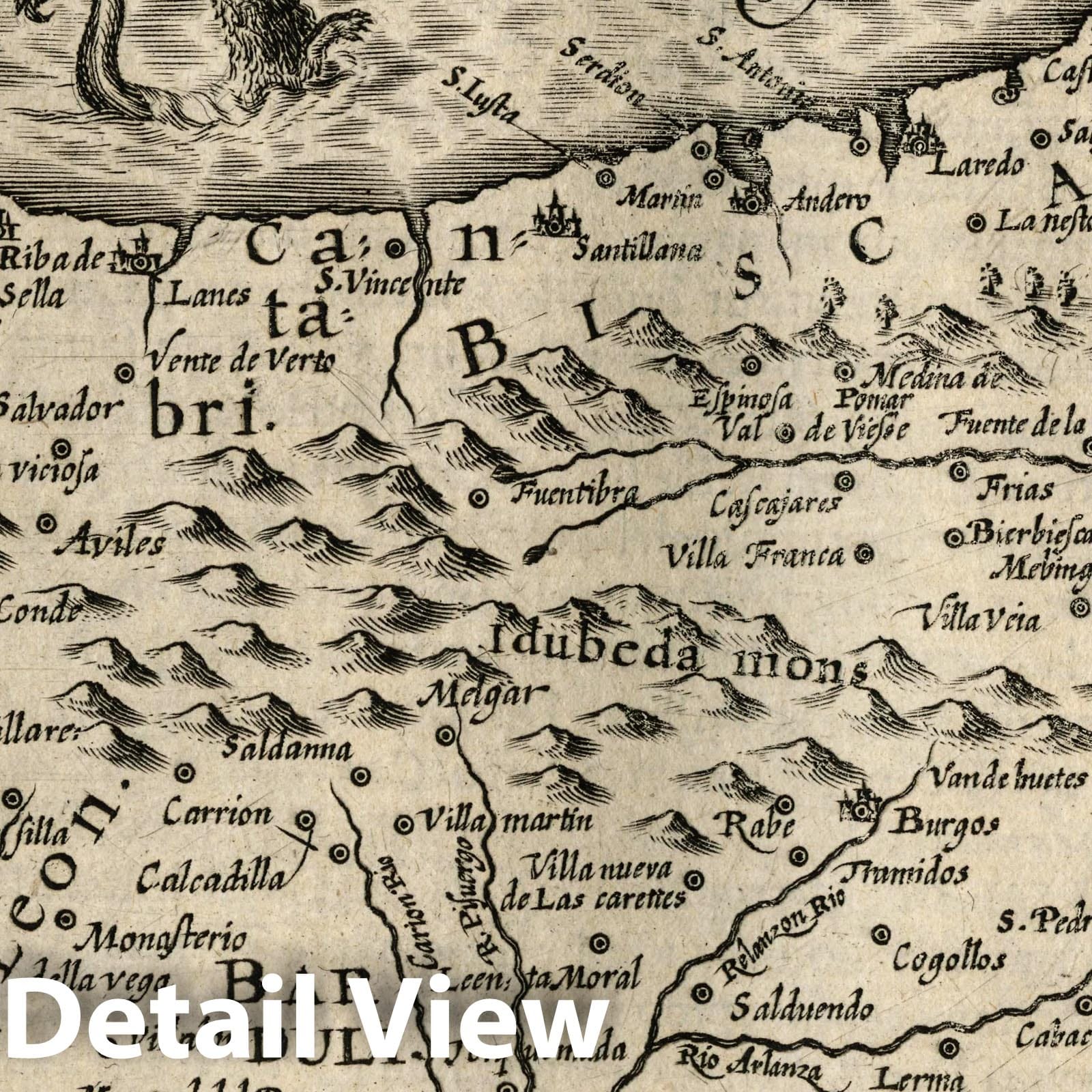 Northern Spain - River Map, 1607 - Historical Map Print