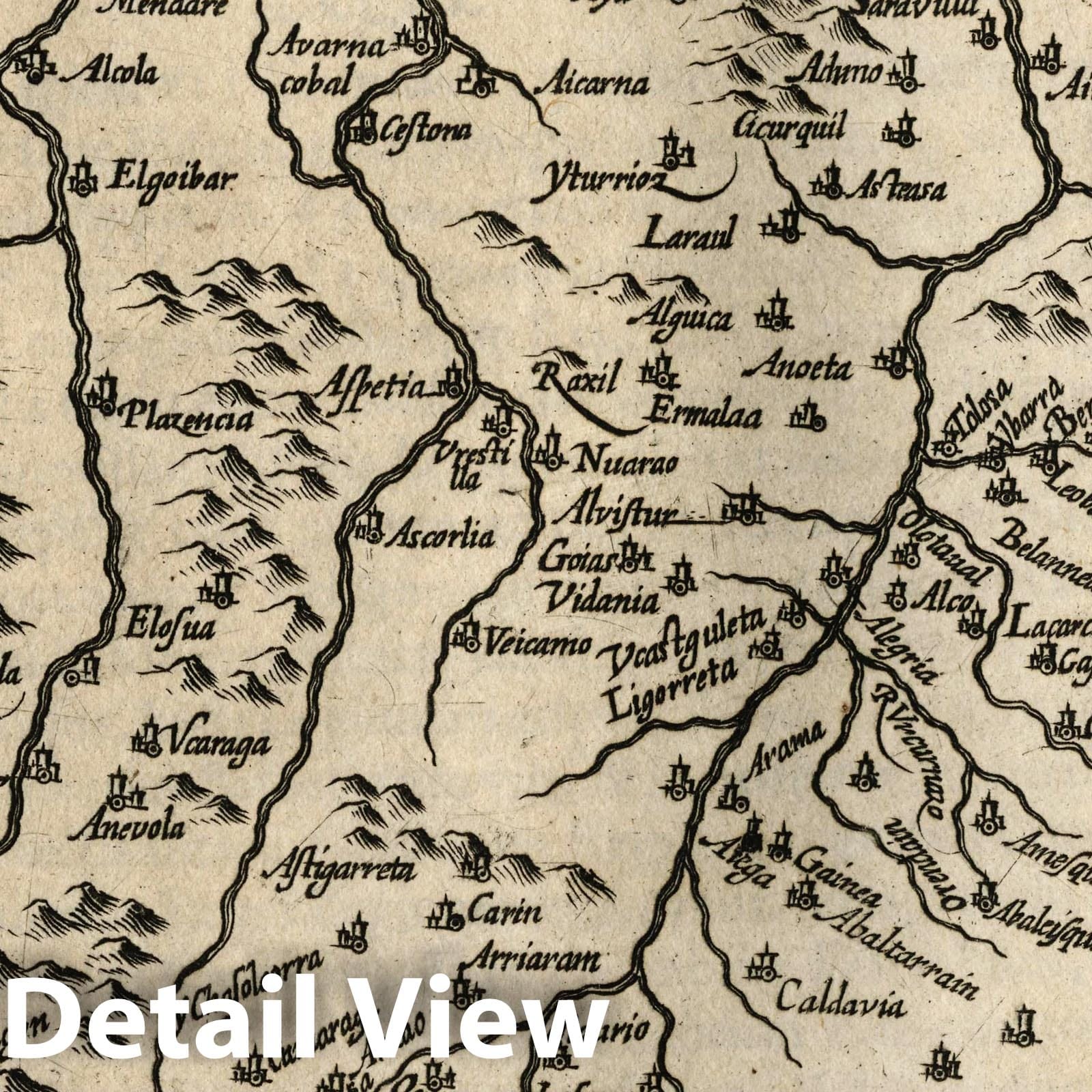 Guipuzkoa Province, Spain - River Map, 1607 - Historical Map Print