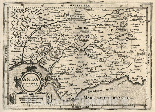 Historic Map : Spain, Andaluzia. (to accompany) Atlas Minor Gerardi Mercatoris, 1607 Atlas , Vintage Wall Art