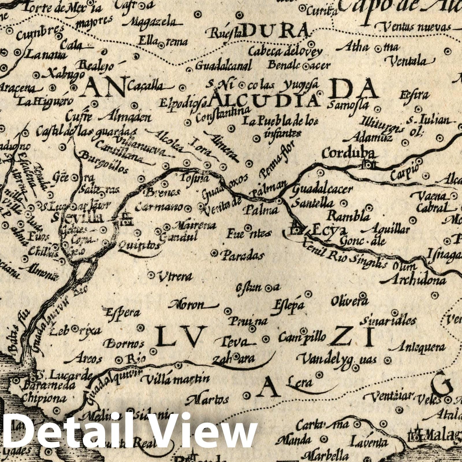 Andalusia, Spain - River Map, 1607 - Historical Map Reproduction