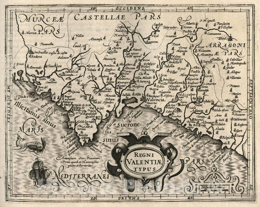 Historic Map : Spain, Regni Valentiae Typus. (to accompany) Atlas Minor Gerardi Mercatoris, 1607 Atlas , Vintage Wall Art