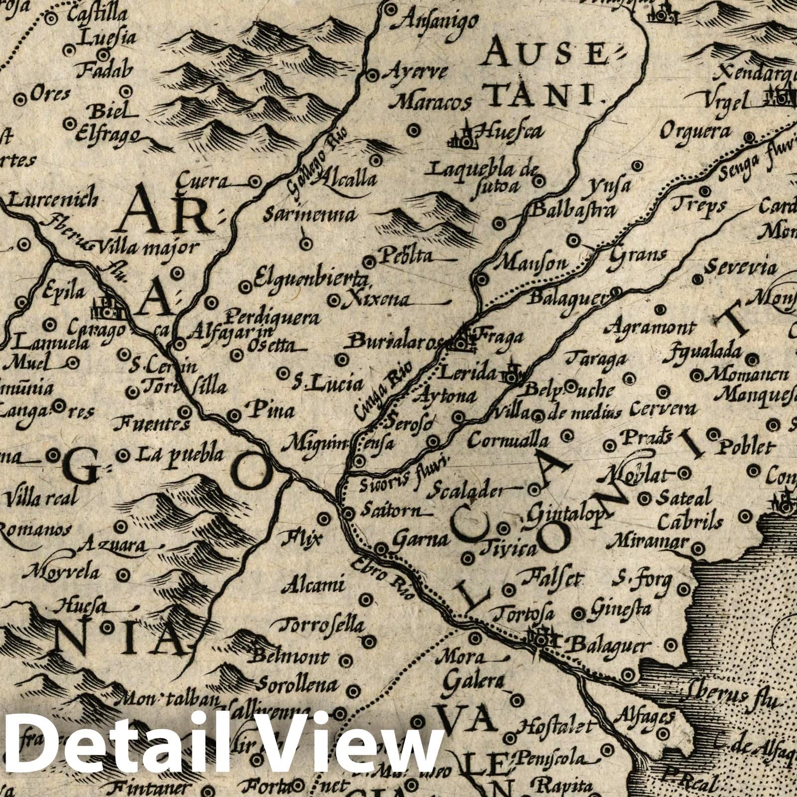 Aragon and Catalonia, Spain - River Map, 1607 - Historical Map Print