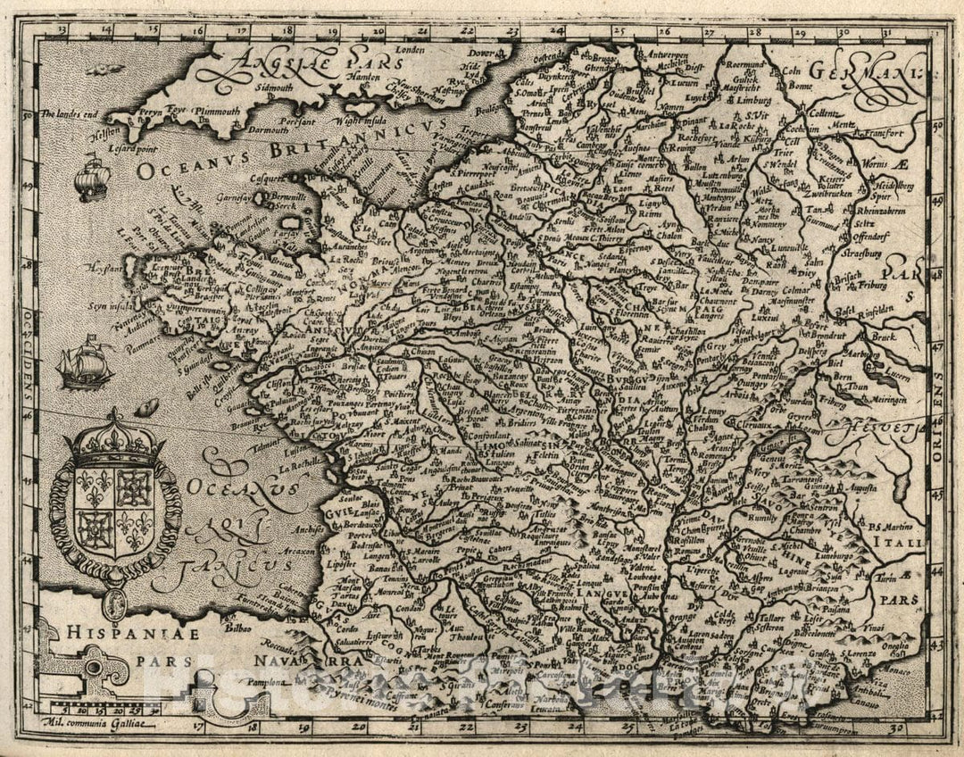 Historic Map : France, (Gallie universalis). (to accompany) Atlas Minor Gerardi Mercatoris, 1607 Atlas , Vintage Wall Art
