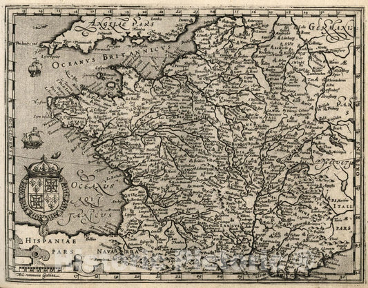 Historic Map : France, (Gallie universalis). (to accompany) Atlas Minor Gerardi Mercatoris, 1607 Atlas , Vintage Wall Art