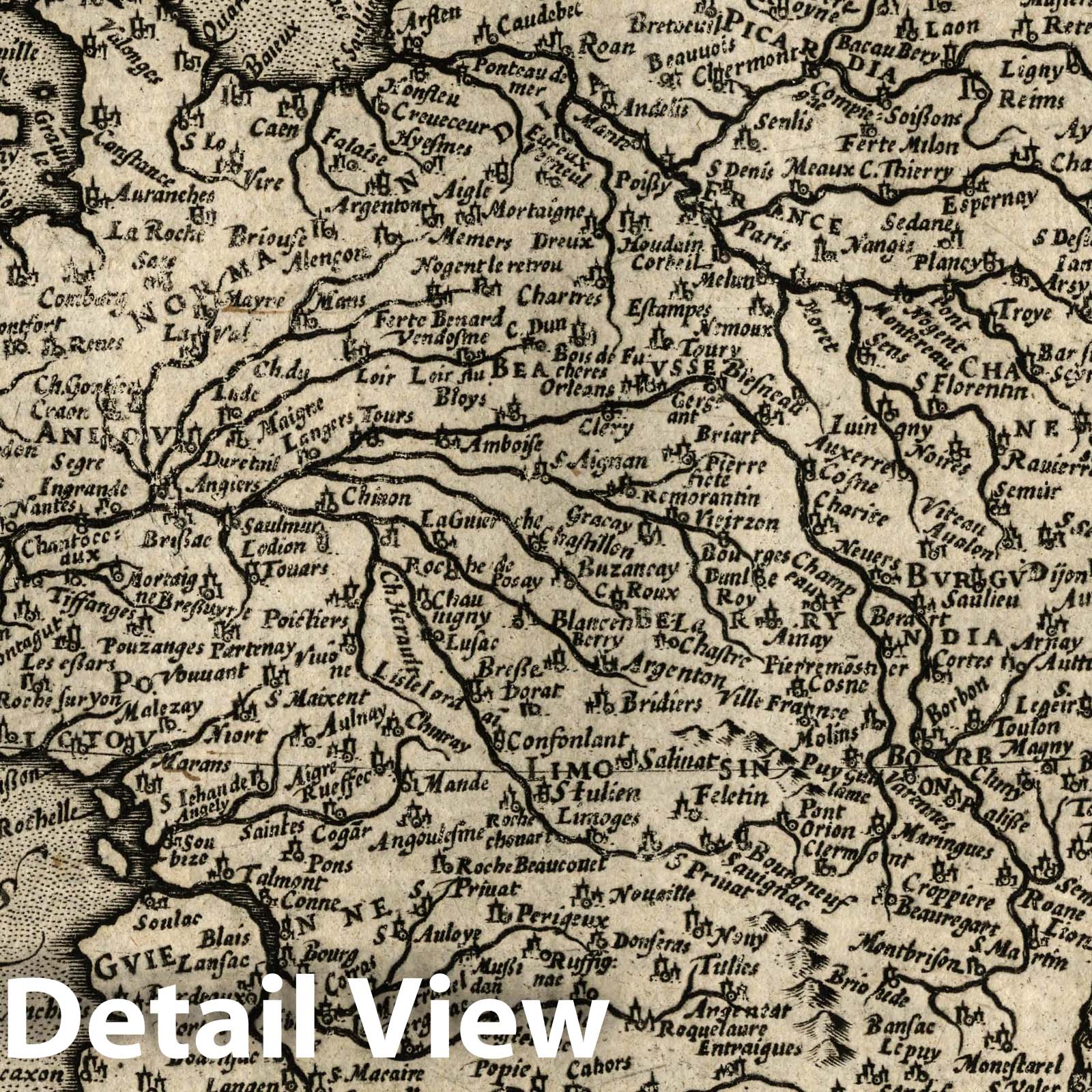 France - River Map, 1607 - Historical Map Print