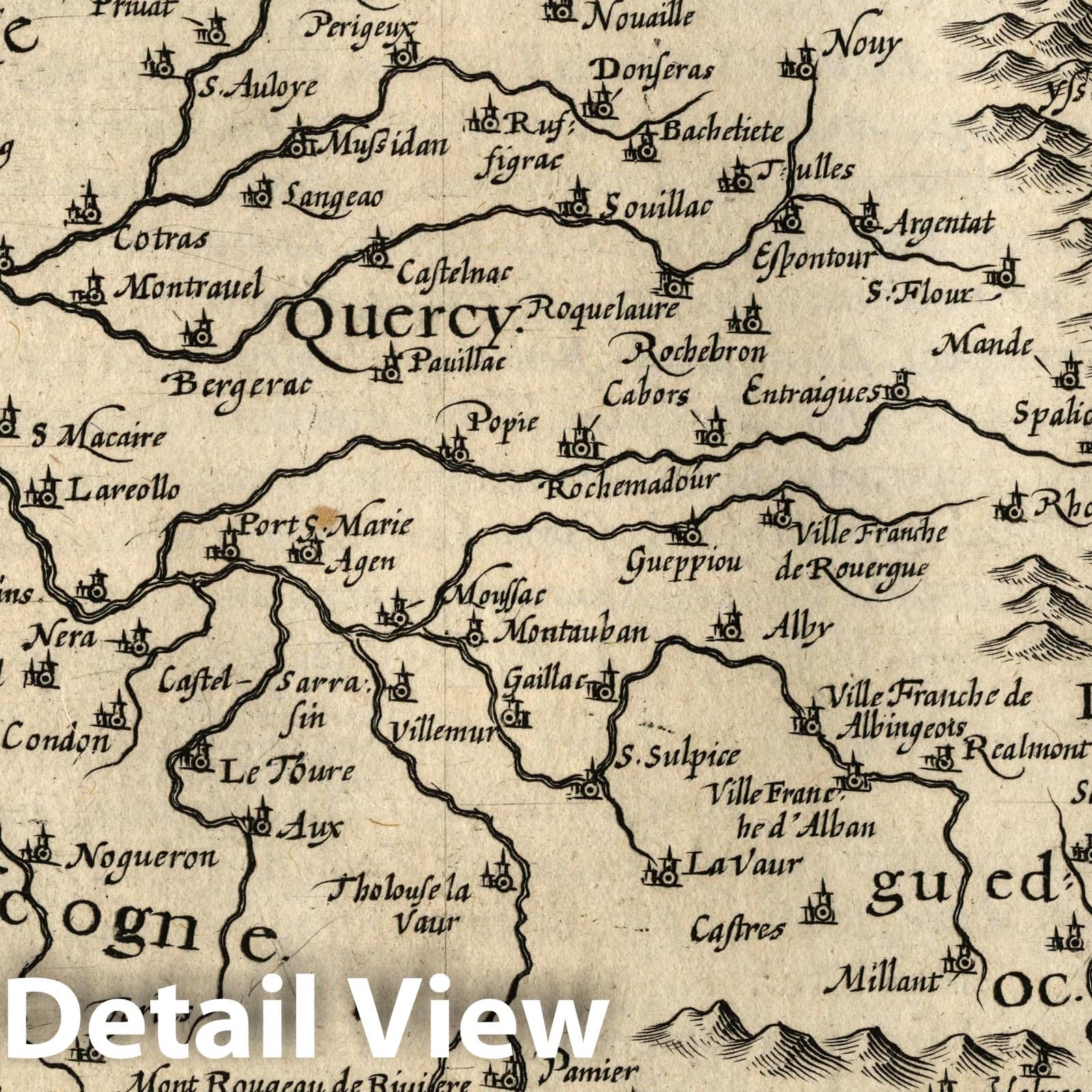 Aquitaine, France - River Map, 1607 - Historical Map Print