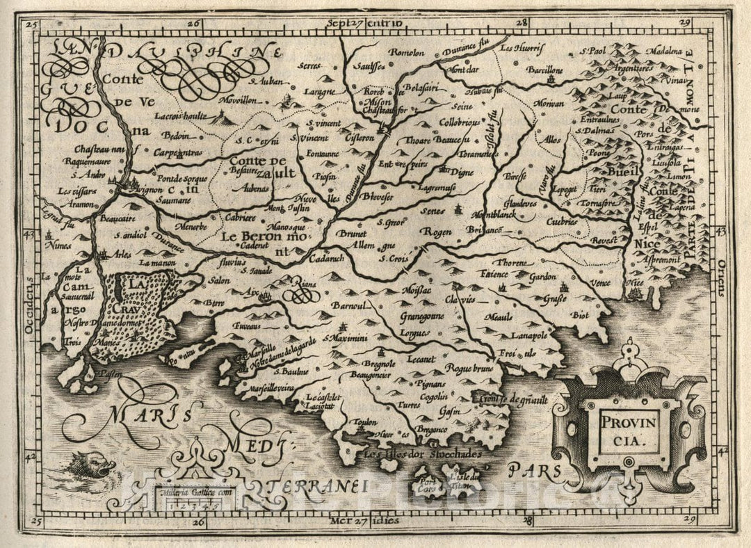 Historic Map : France, Provinica. (to accompany) Atlas Minor Gerardi Mercatoris, 1607 Atlas , Vintage Wall Art