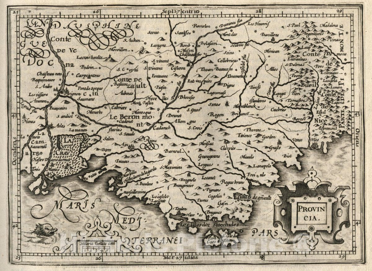Historic Map : France, Provinica. (to accompany) Atlas Minor Gerardi Mercatoris, 1607 Atlas , Vintage Wall Art
