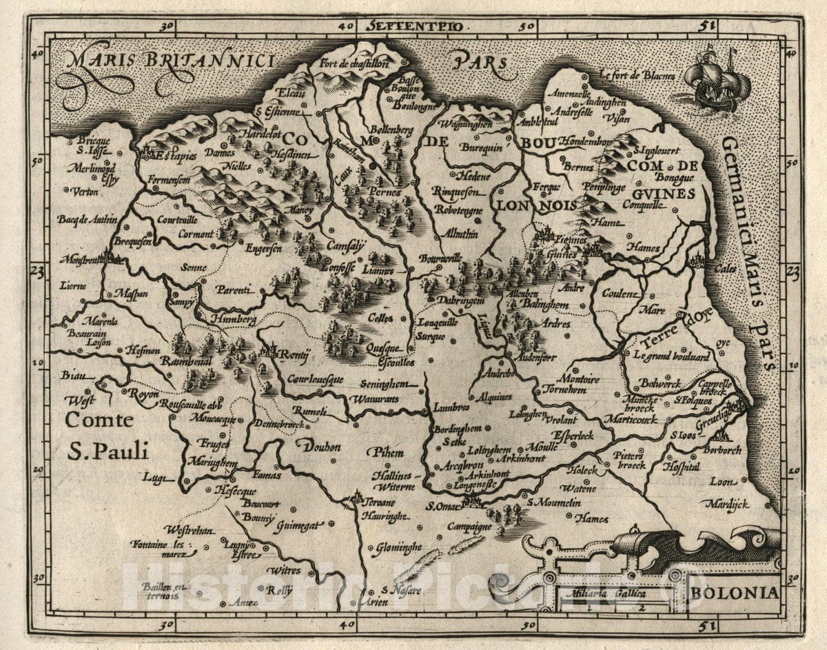 Historic Map : France, Bolonia. (to accompany) Atlas Minor Gerardi Mercatoris, 1607 Atlas , Vintage Wall Art