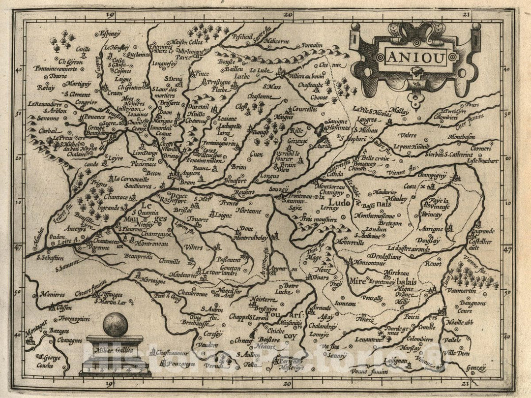 Historic Wall Map : France, Aniou. (to accompany) Atlas Minor Gerardi Mercatoris, 1607 Atlas , Vintage Wall Art