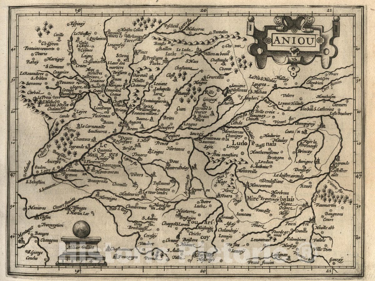 Historic Wall Map : France, Aniou. (to accompany) Atlas Minor Gerardi Mercatoris, 1607 Atlas , Vintage Wall Art