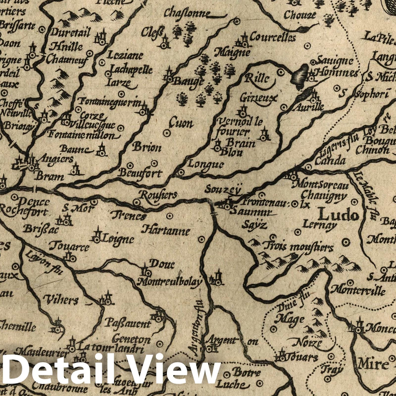 Anjou, France - River Map, 1607 - Historical Map Print