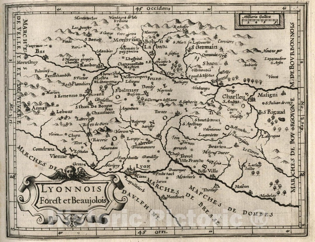 Historic Map : France, Lyonnois Forest et Beaujolois, 1607 Atlas , Vintage Wall Art