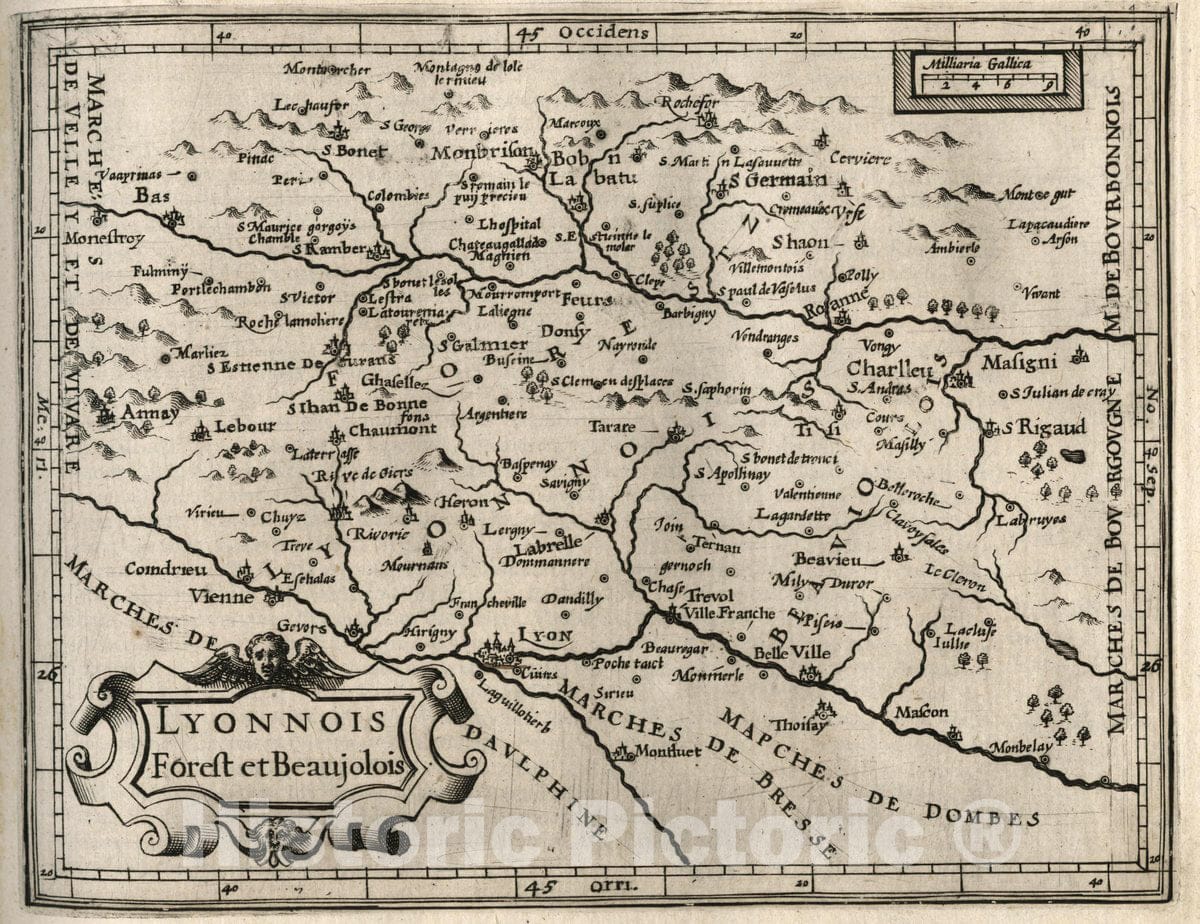 Historic Map : France, Lyonnois Forest et Beaujolois, 1607 Atlas , Vintage Wall Art