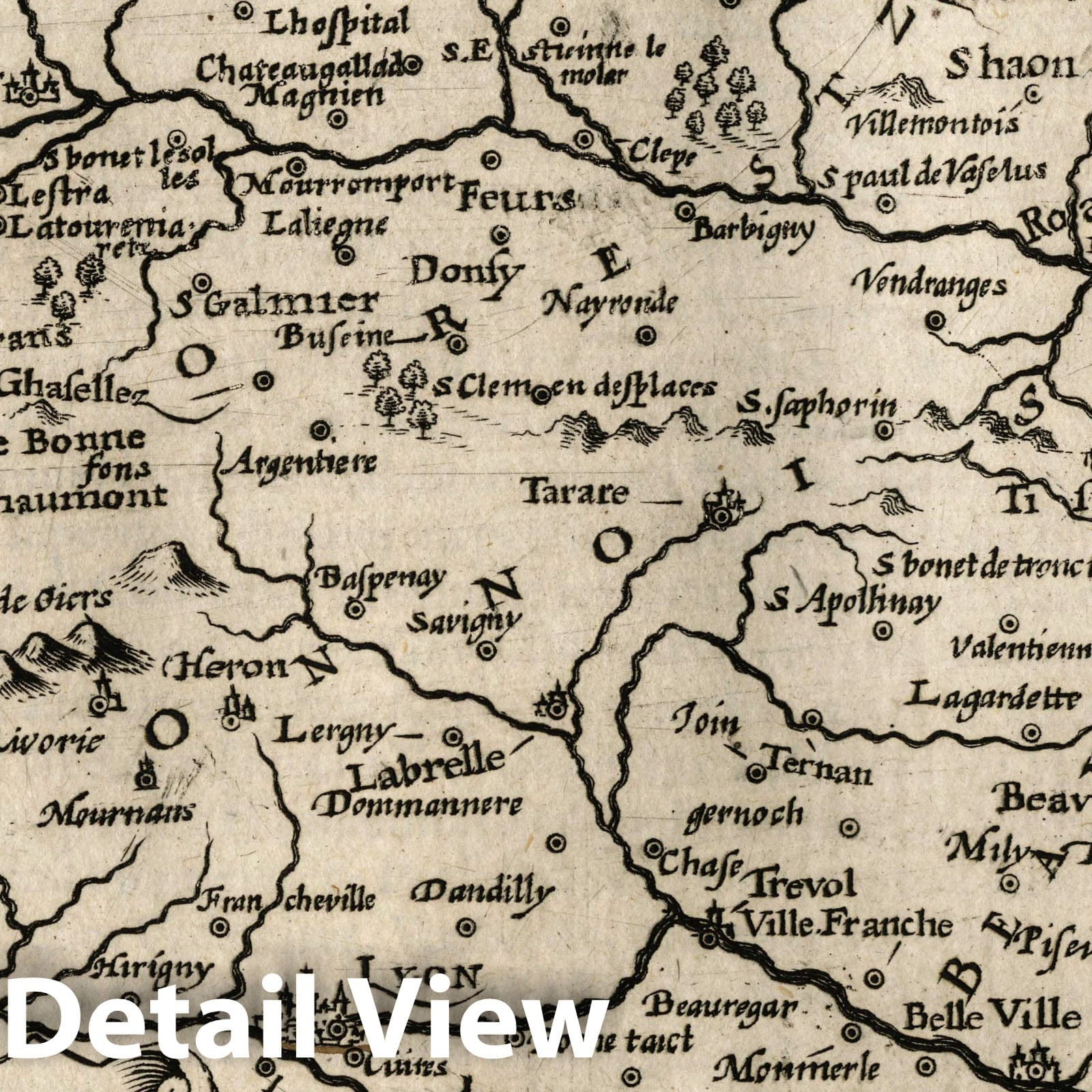 Lyonnais, Forez, and Beaujolais, France - River Map, 1607 - Historical Map Print