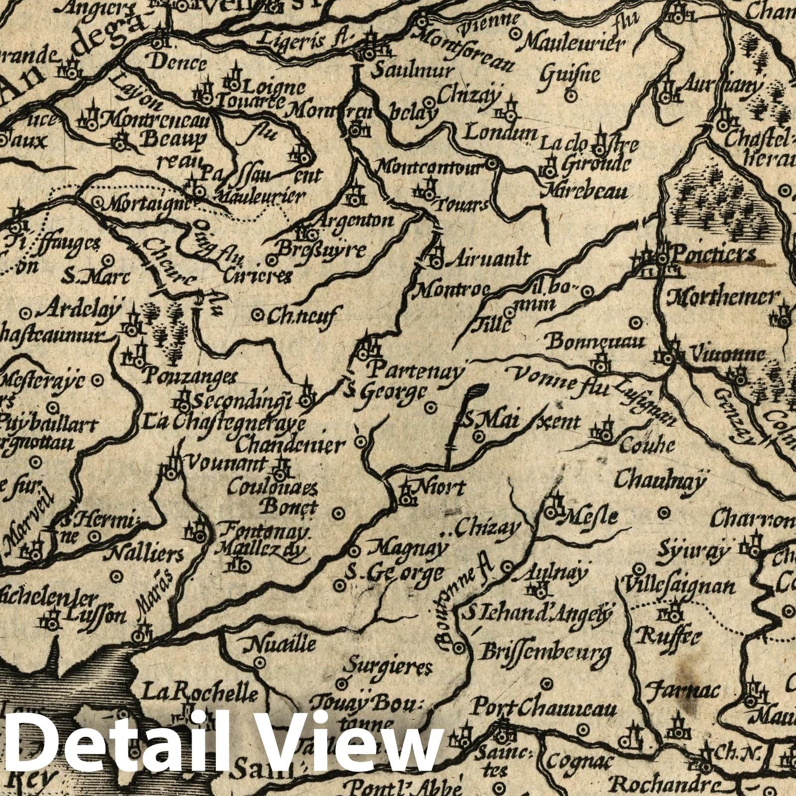 Poitou - River Map, 1607 - Historical Map Print
