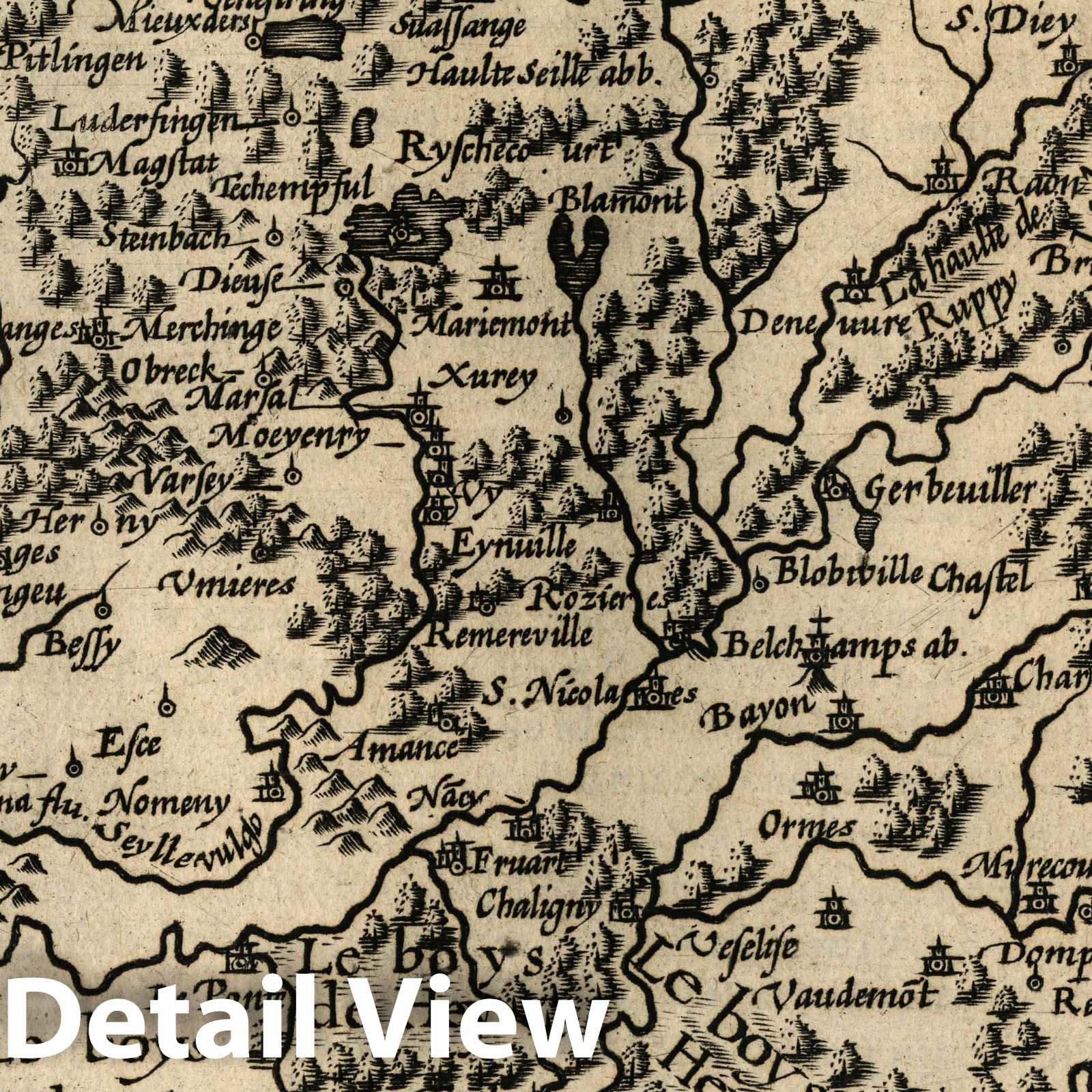 Lorraine, France - River Map, 1607 - Historical Map Print