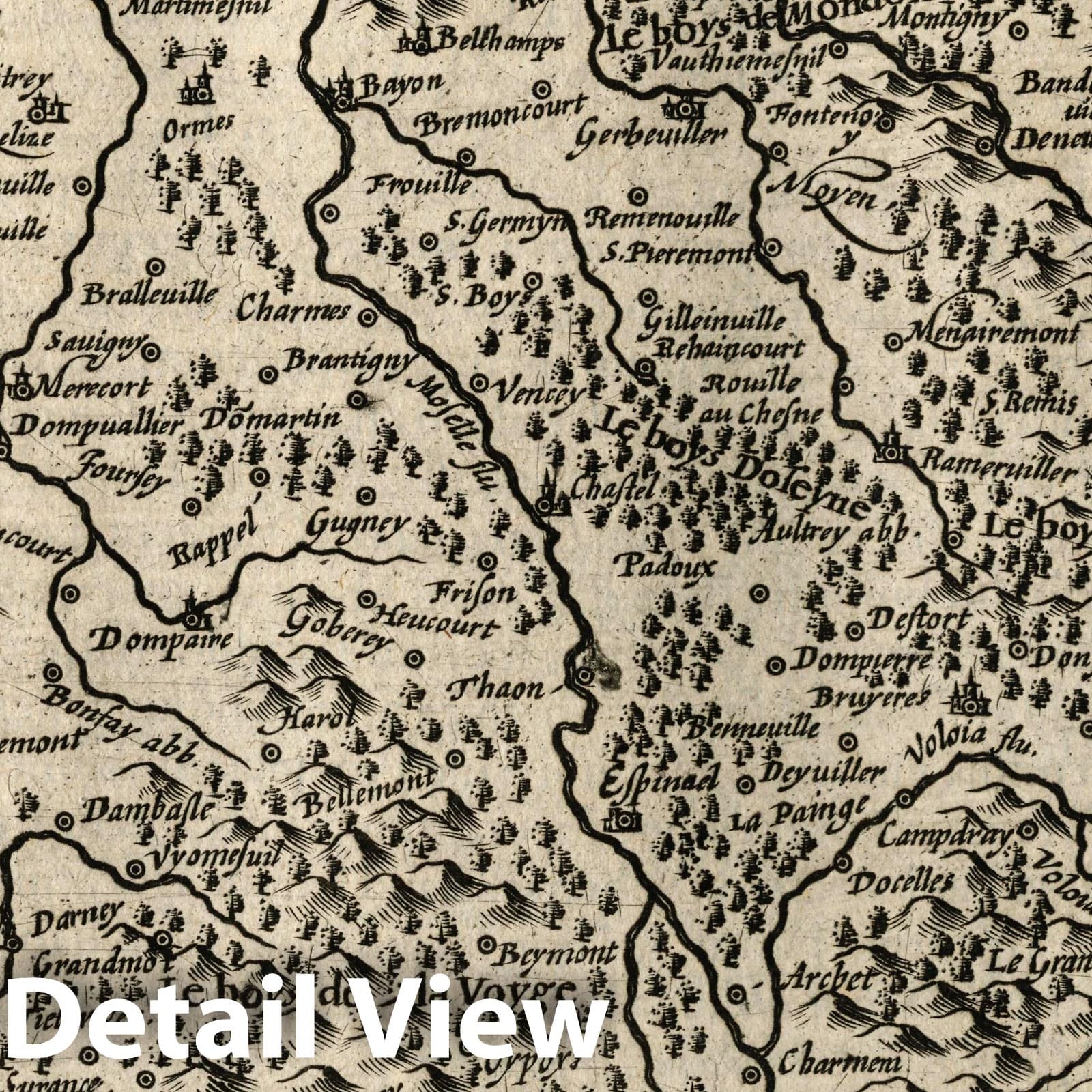 Southern Lorraine, France - River Map, 1607 - Historical Map Print